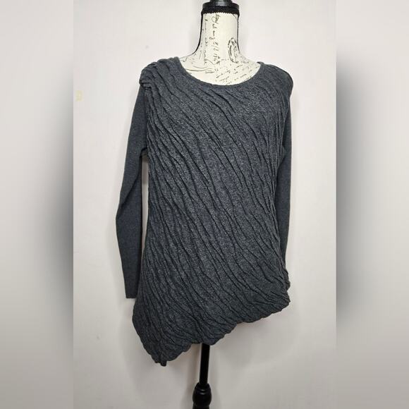 Simply Vera Vera Wang Grey Asymmetrical Womens Longsleeve Crinkle Top Scoop Neck - Picture 1 of 10
